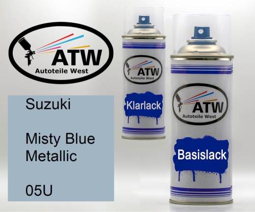 Suzuki, Misty Blue Metallic, 05U: 400ml Sprühdose + 400ml Klarlack - Set, von ATW Autoteile West.